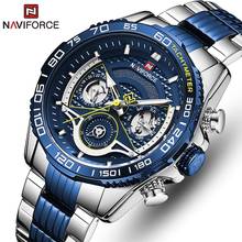 NAVIFORCE-reloj analógico de acero inoxidable para hombre, accesorio de pulsera de cuarzo resistente al agua con calendario, complemento Masculino de marca de lujo disponible en color azul, perfecto para negocios 2024 - compra barato