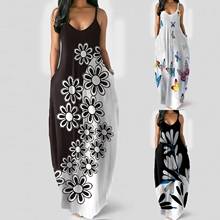 Women's Summer Long Dress Loose Sexy Spaghetti Straps Sleeveless Pockets Print Maxi Dress Casual Plus Size Beach Dresses 2024 - buy cheap