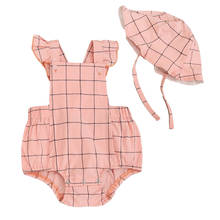 Newborn Baby Strap Rompers Clothing lattice Triangle Climbing Kids Cotton Clothes Toddler Girls Jumpsuit cap Outfit 2024 - buy cheap