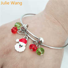 Julie Wang-pulsera de acero inoxidable para Mujer, brazalete esmaltado con Árbol de Navidad y Papá Noel, joyería de moda, 4-12 Uds. 2024 - compra barato