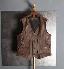 Casual Cow Men's Genuine Vest Waistcoat Sleeveless Leather Jacket For Motorcycle Biker Brown Size L-8XL 2024 - buy cheap