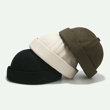 Gorro brimless de algodão harajuku, chapéu hip hop sólido docker sailor, gorro casual com caveira, para homens e mulheres, legal 2024 - compre barato