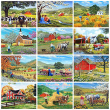 Huacan 5d pintura de diamante paisagem, campo, faça você mesmo, casa, mosaico, bordado de diamante, primavera, decoração de parede 2024 - compre barato