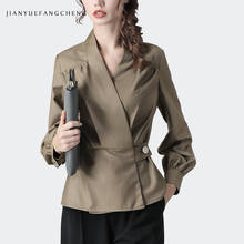 Elegant Ladies Khaki Shirt Long Sleeve V-Neck Slim Single Button Cardigan 2020 Spring New Women Office Work Wear Top And Shirts 2024 - buy cheap