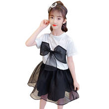 Kids Clothes Girls Big Bow Tshirt + Skirt Teenage Girls Clothing Mesh Children Clothes Girl Summer Children's Tracksuit 6 8 10 1 2024 - buy cheap