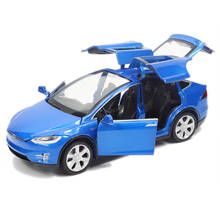 HGRC-Coche de aleación de fundición a presión modelo Tesla, vehículo de Metal con luz LED, música, simulación de colección, juguetes para niños, 1:32 2024 - compra barato
