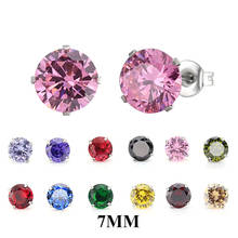 16 Colors 7mm 2pcs Round Stud Earring With Colorful AAA Zircon Stainless Steel Earrings Stud Small Earrings 2024 - buy cheap
