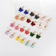 Luokey Girls New Cubic Zirconia Stud Earrings Colorful Cute Acrylic Butterfly Earrings For Women Korean Female Lady Jewelry Gift 2024 - buy cheap
