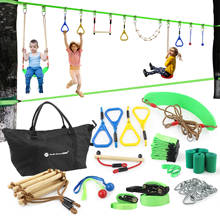 Ninja Warrior-línea colgante de obstáculos para actividades para niños, Kit de cuerda de entrenamiento, anillos gimnásticos verdes, 56ft 2024 - compra barato