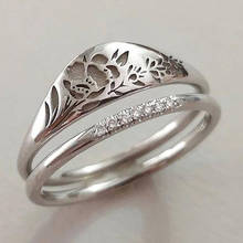 Anéis com estampa de flores para mulheres, anéis de zircônia vintage com dois tamanhos 2024 - compre barato