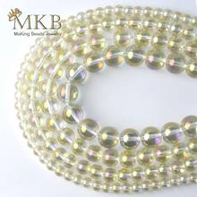 Smooth Plated AB Yellow Glass Beads Round Beads Spacer Loose Beads For Jewelry Making 6/8/10/12mm Diy Bracelet Jewellery 15" 2024 - buy cheap