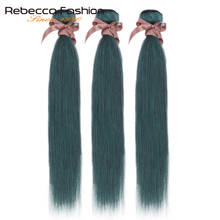 Rebecca S-mechones de pelo azul, extensiones de cabello humano brasileño Remy, liso, de 10 a 26 pulgadas, 1/3/4 mechones 2024 - compra barato