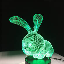 Милая 3D лампа в форме кролика, светодиодная атмосферная лампа с кнопкой переключения, лампа в качестве детского праздничного подарка, лучшая детская фотосъемка 2024 - купить недорого