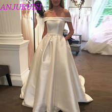 ANJURUISI  Off The Shoulder A Line Wedding Dresses 2020 Elegant Simple Satin Wedding Gown With Pockets Bow Vestido De Novia 2024 - buy cheap