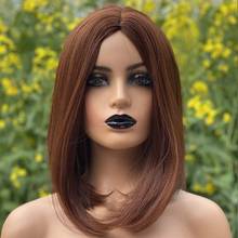 Short Bob Straight Black Wig Synthetic Wigs for Black Women Heat Resistant Fiber Brown Cosplay Wigs Middle Part 12inch 2024 - buy cheap