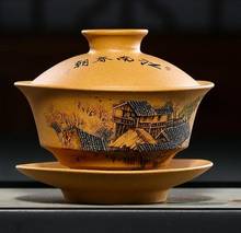 Китайский чайный сервиз Turee Gaiwan, винтажные наборы ручной росписи из керамики, китайские фарфоровые зеркальные чайные наборы Yixing в виде фиолетовых песков 2024 - купить недорого