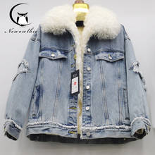 Denim Jacket Women Thicken Warm Winter Coats Cotton Padded Jackets Detachable Rabbit Fur fox Liner A lamb's  Jean Parka Coats 2024 - buy cheap