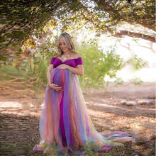 Arco-íris malha vestido de maternidade longo gravidez foto tiro mulheres grávidas maxi vestido de verão fotografia adereços roupas de chuveiro do bebê 2024 - compre barato