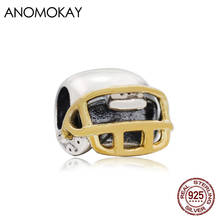 Anomokay Novelty Gold Color & Silver Color Football helmet hat Charm fit Bracelet & Bangle Real 925 Silver Football Hats Beads 2024 - buy cheap