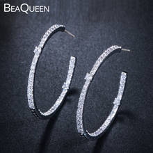 Серьги-кольца BeaQueen большие круглые женские, Изящные Простые Ювелирные украшения с кубическим цирконием и ПАВЕ, E232 2024 - купить недорого