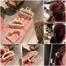 Ins Hot Korean Luxury Pearl Hair Claw Full Rhinestone Hair Clips Jewelry Geometric Women Sweet Hot Hairpin Hair Accessories 2024 - buy cheap