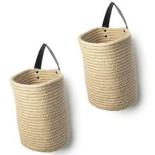 Cesta de almacenamiento colgante de yute, cesta tejida con cuerda de yute, para colgar en la pared, con asas, cestas decorativas 2024 - compra barato