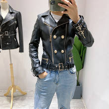 Natural Leather Women Lambskin Leather Bomber Biker Jacket Long Sleeves 100% Sheepskin Leather Coat H710 2024 - buy cheap