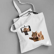 Bolso de compras reutilizable para mujer, bolsa de lona con estampado de gato bonito, de gran capacidad, personalizado, con logotipo, Eco Tote 2024 - compra barato
