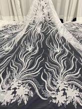 Pure White African Net Lace Fabric 2021 High Quality Shiny Sequins Lace Embroidery French Tulle Lace Material Nigerian Wedding 2024 - buy cheap