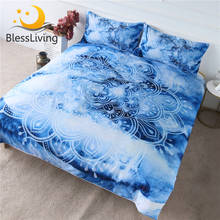 BlessLiving Mandala Bedding Set Boho Flower Duvet Cover Set Watercolor Bed Cover for Adults Gradient Blue Bedclothes Double 2024 - compra barato