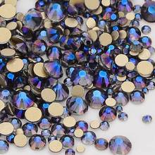 Diamantes de imitación de cristal violeta para decoración de uñas, cristales dorados con reverso plano, no HotFix, varios tamaños, SS3-SS20 2024 - compra barato