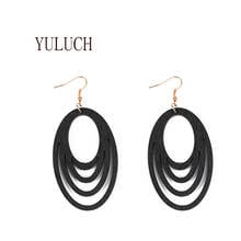 YULUCH-pendientes calados de madera para niña, joyería sencilla Ovalada para fiesta, accesorios de arte para mujer, pendientes para mujer, 7 colores 2024 - compra barato