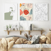 Quadros minimalistas de parede para decoração, pinturas de parede com rosto abstrato e linha, com estilo colorido, para sala de estar e casa 2024 - compre barato