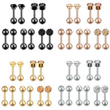 5 pairs/lot Rose Gold Black Ball Cartilage Stud Earrings for Girls Women Stainless Steel Crystal Round Conch Helix Ear Piercing 2024 - buy cheap