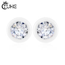 High Quality Women Big Carat Cubic Zirconia Stud Earrings Round Shape Crystal Stone AAA Health Ceramic Round Wedding Jewelry 2024 - buy cheap