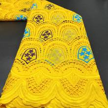 5 Yards Swiss Voile Lace Fabric Latest Heavy Beaded Embroidery African Wedding 100% Cotton Popular Dubai Style for dress 2024 - buy cheap