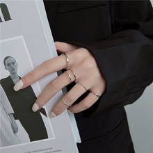 Conjunto de anel punk simples em juntas, joia minimalista com corrente geométrica e anel circular de metal para mulheres, moda festa de casamento, presente 2024 - compre barato