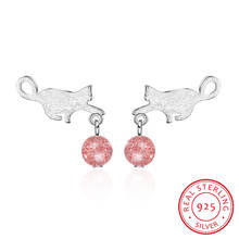 Cute Cat Natural Strawberry Crystal Moonstone 925 Sterling Silver Earrings Fine Jewelry For Women S-E728 2024 - buy cheap