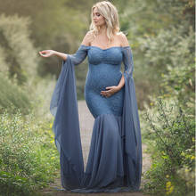 Mulheres grávidas fotografia adereços fora do ombro manga longa maternidade vestido sólido roupas para grávidas em vestidos de maternidade 2024 - compre barato