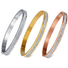 Dois fileira cristal strass aço inoxidável pulseira & bangle para moda feminina jóias acessórios transporte da gota 2024 - compre barato