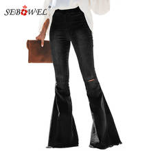 SEBOWEL Retro Woman Elastic Distressed Bell Bottom Hole Denim Pants Burr Hem Flare Pants Female Hight Waist Jeans Trousers S-XXL 2024 - buy cheap