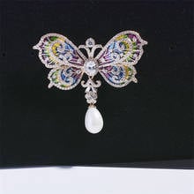 Vintage Enamel Pins Cute Butterfly Zircons Teardrop Pearl Brooches for Women Elegant Wedding Jewelry Accessories Dangle Broche 2024 - buy cheap