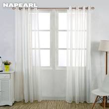 Napearl 1 peça listrado linho branco tule cortinas da janela fio sala de estar sheer cozinha porta painel 2024 - compre barato