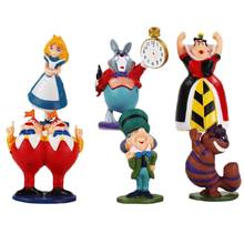 Bonecos em pvc com 6 tamanhos de 5-7cm, princesa disney, brinquedo de alice in the marvel, rainha vermelha, coelho mad hatter, gato cacheado 2024 - compre barato