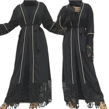Черное абайя, Дубай, открытое кимоно, женское платье, кружевной кафтан, турецкий кафтан, Рамадан, мусульманская одежда, платье, платье 2024 - купить недорого