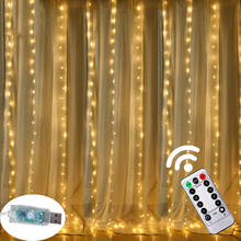 Светодиодная гирлянда с питанием от USB и аккумулятором, Рождественская лента с дистанционным управлением для занавесок, праздничное украше... 2024 - купить недорого