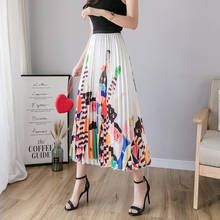 2019 Summer Women Long Pleated Plus Size Skirt Fashion Wild Cartoon Print Skirts Elastic Casual High Waist Skirt 2024 - buy cheap