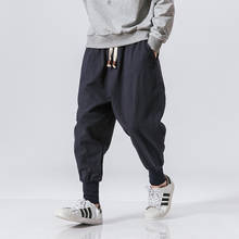 Calças saruel masculinas, calças estilo japonês de linho e algodão, plus size 5xl 2024 - compre barato