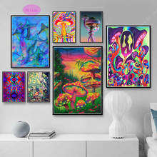 Nt1130 arte preta psicodélica, arte abstrata tripante de cogumelo, impressões, arte de parede, pintura de tela, imagem, decoração de quarto de casa 2024 - compre barato