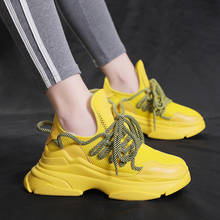 Sapato plataforma respirável confortável, calçado casual feminino com cadarço, tênis chunky feminino 2024 - compre barato